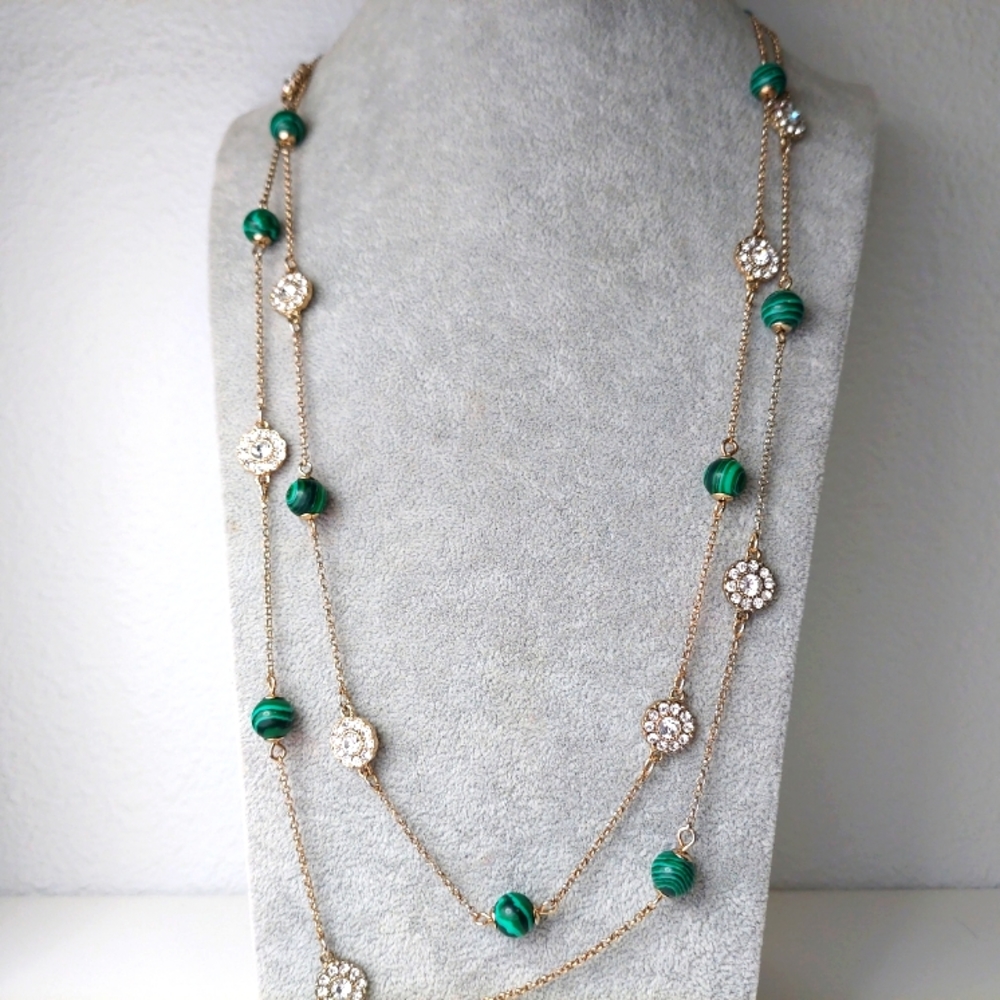 Talbot's 28 Inch Gold Tone Station Necklace With Rhinestone Flowers